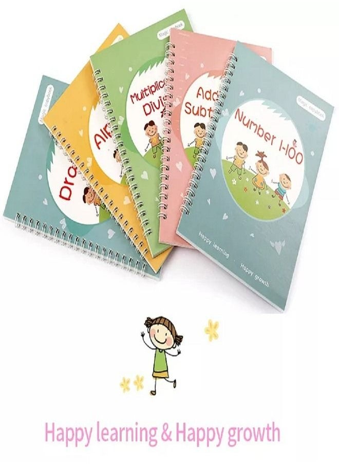 babyqlo Magic early education calligraphy reusable writing book set of five notebooks for young learner  - Image 1