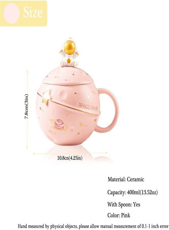 كيلا كوب الفضاء ضغط الفضاء كوب الكوكب، سيراميك جميل كوب القهوة، والجديدة مع غطاء مع كوب ملعقة، مناسبة لتعبئة القهوة، والشاي، والحليب، غرفة تزيين الجمال هدايا مضحكة للفتيات والفتيان والنساء (( الوردي) - Image 4