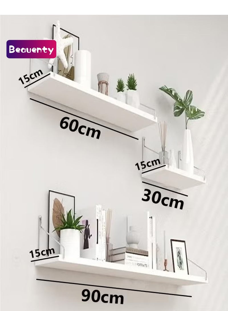 Beauenty 3-Piece Home Decor Shelf Set，Wall-mounted Wood Shelves,Wooden Shelf With Metal Brackets,With Installation Tools, White Shelf - Image 1