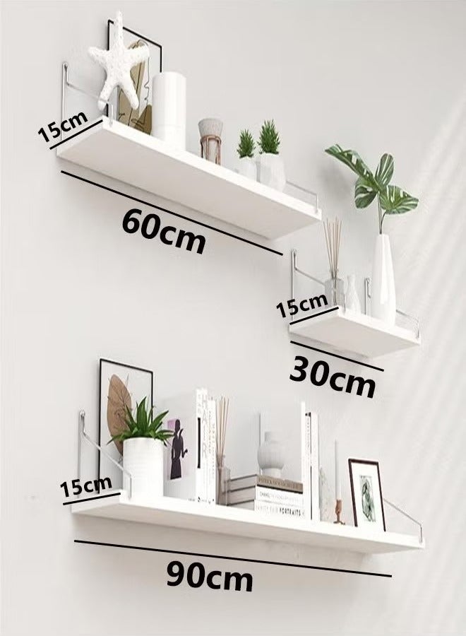 Beauenty 3-Piece Home Decor Shelf Set，Wall-mounted Wood Shelves,Wooden Shelf With Metal Brackets,With Installation Tools, White Shelf - Image 2