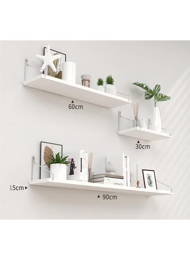 بيوينتي مجموعة رفوف الديكور المنزلية من 3 قطع، رفوف الخشب على الجدران، رفوف خشبية مع دعامات معدنية، مع أدوات التركيب، الرف الأبيض - Image 2