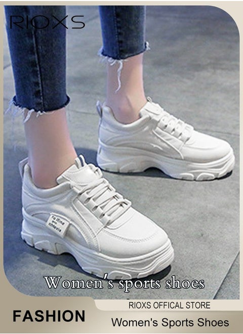 Women's Sports Shoes, Breathable Platform Running Sneakers, Casual Wild Shoes For Jogging Walking, Ladies Platform Trainers, Fashion Increased Bottom Shoes, Lace-Up Sneakers For Women, Ladies Athlesiure Shoes