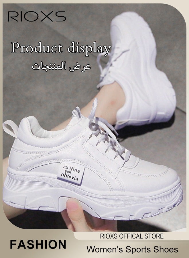 RIOXS Women's Sports Shoes, Breathable Platform Running Sneakers, Casual Wild Shoes For Jogging Walking, Ladies Platform Trainers, Fashion Increased Bottom Shoes, Lace-Up Sneakers For Women, Ladies Athlesiure Shoes  - Image 3