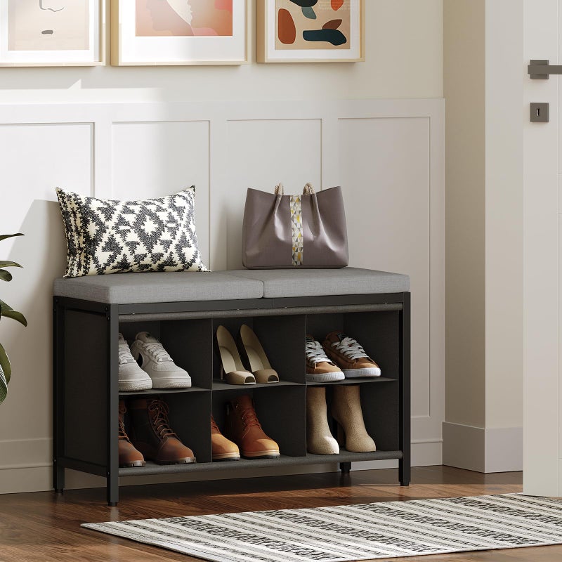 YATINEY Shoe Storage Bench with Cushion, Entryway Bench, Shoe Rack with Padded Seat and 6 Oxford Compartments, for Closet, Bedroom, Entryway, Black and Gray HX01BK - Image 2