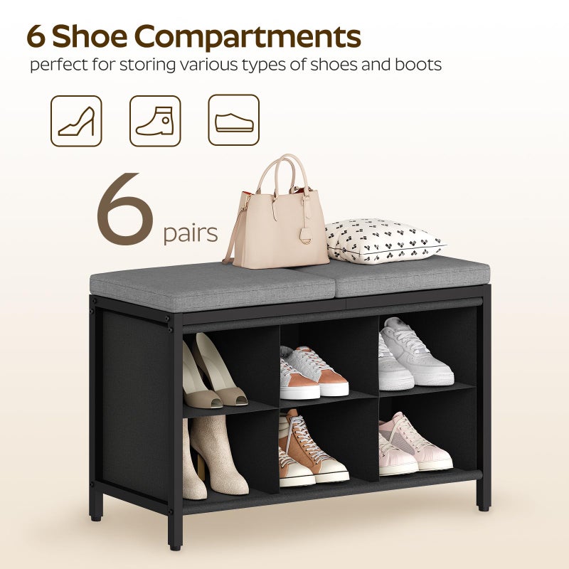 YATINEY Shoe Storage Bench with Cushion, Entryway Bench, Shoe Rack with Padded Seat and 6 Oxford Compartments, for Closet, Bedroom, Entryway, Black and Gray HX01BK - Image 5