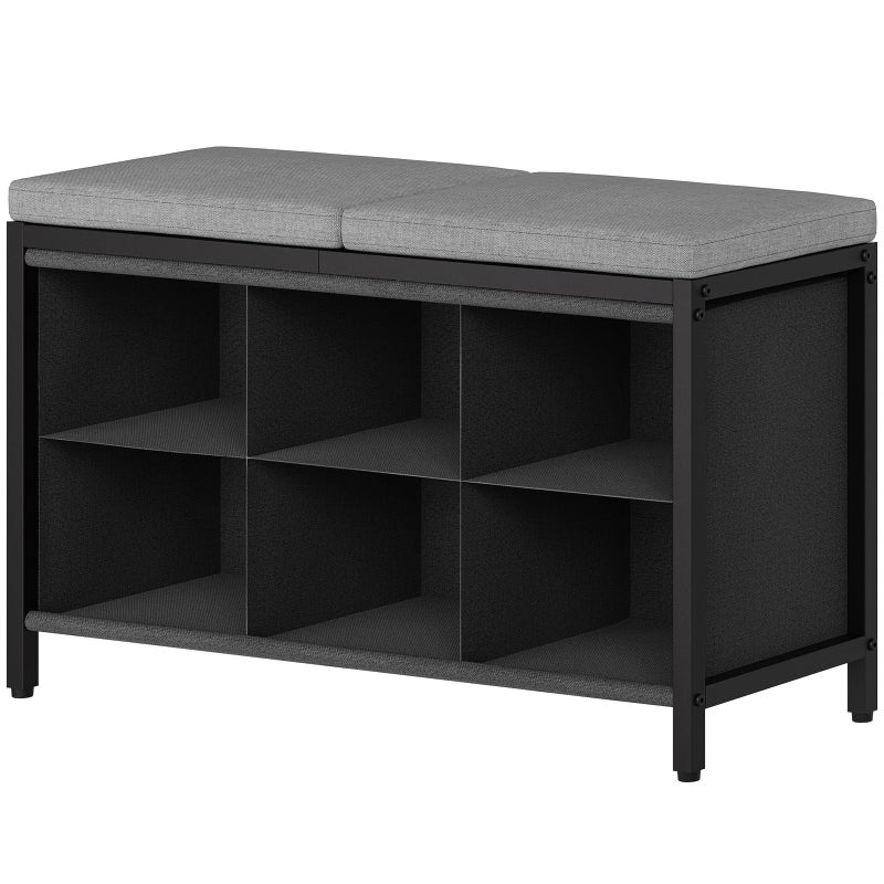 YATINEY Shoe Storage Bench with Cushion, Entryway Bench, Shoe Rack with Padded Seat and 6 Oxford Compartments, for Closet, Bedroom, Entryway, Black and Gray HX01BK - Image 1