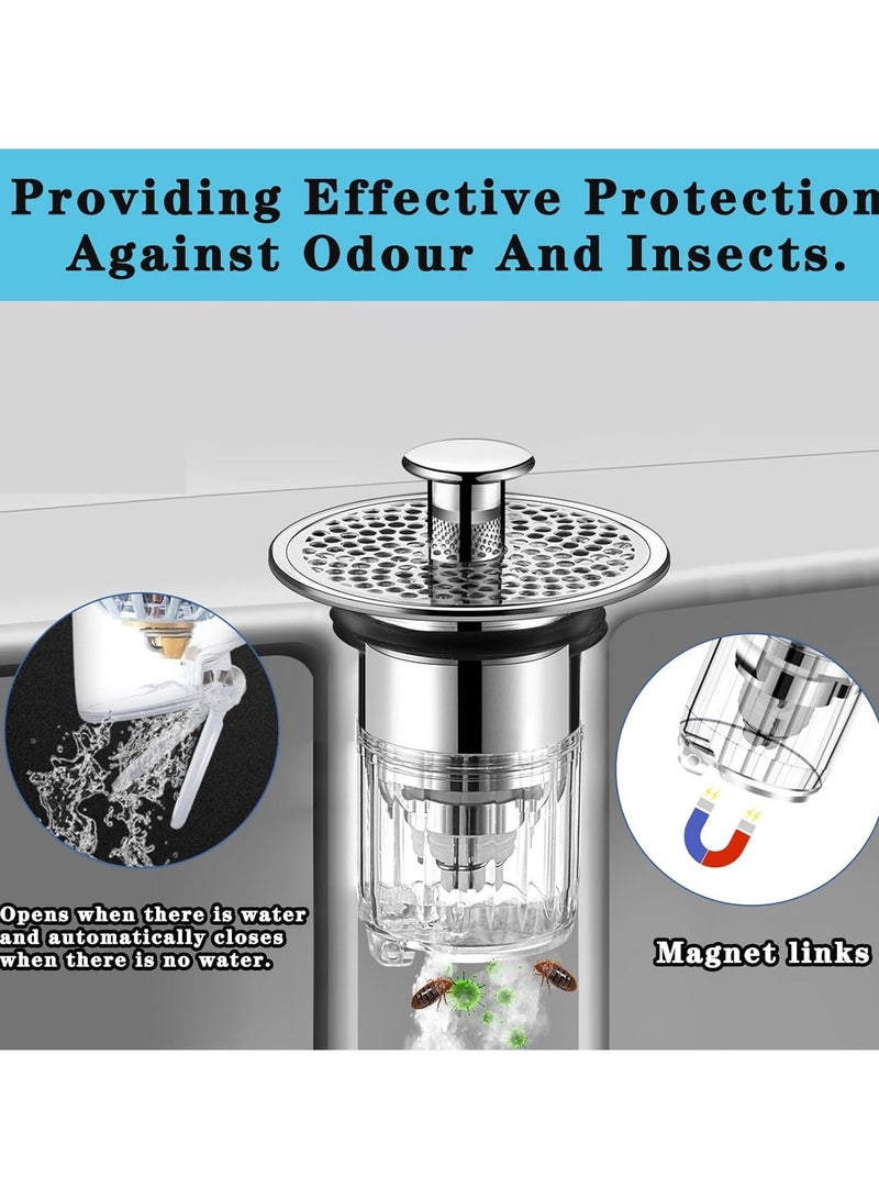 XiuWoo Upgraded Sink Bath Plug, Replacement Anti-odour Kitchen Pop Up Strainer Stopper, 34-37 mm Hole Stainless Steel Drain Plug Bathroom Plugs Universal for Wash Basins - Image 3