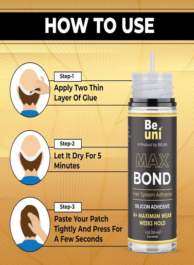 Beuni Max Bond Hair Patch Glue For Men - Strong Hold upto 3-4 Weeks | Hair Wig Glue Adhesive | Strong Hold, Water Proof, Skin Friendly | Pack of 1 (30 ML) (Pack of 1) - Image 4