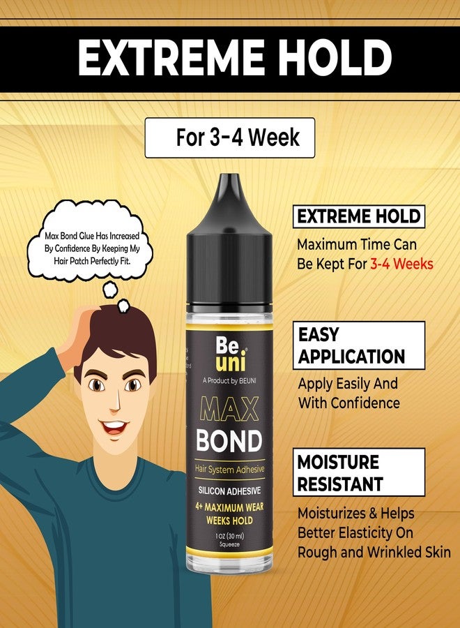 Beuni Max Bond Hair Patch Glue For Men - Strong Hold upto 3-4 Weeks | Hair Wig Glue Adhesive | Strong Hold, Water Proof, Skin Friendly | Pack of 1 (30 ML) (Pack of 1) - Image 5