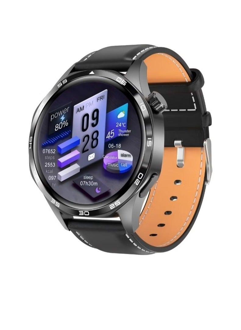 Beauenty Smart Watch GT5 With Bluetooth Calling Function (Answer/Make Calls), Fitness Tracking Watch With Sleep Monitoring Function, Suitable For IPhone/Android, IP68 Waterproof (Black silicone + Black leath - Image 1