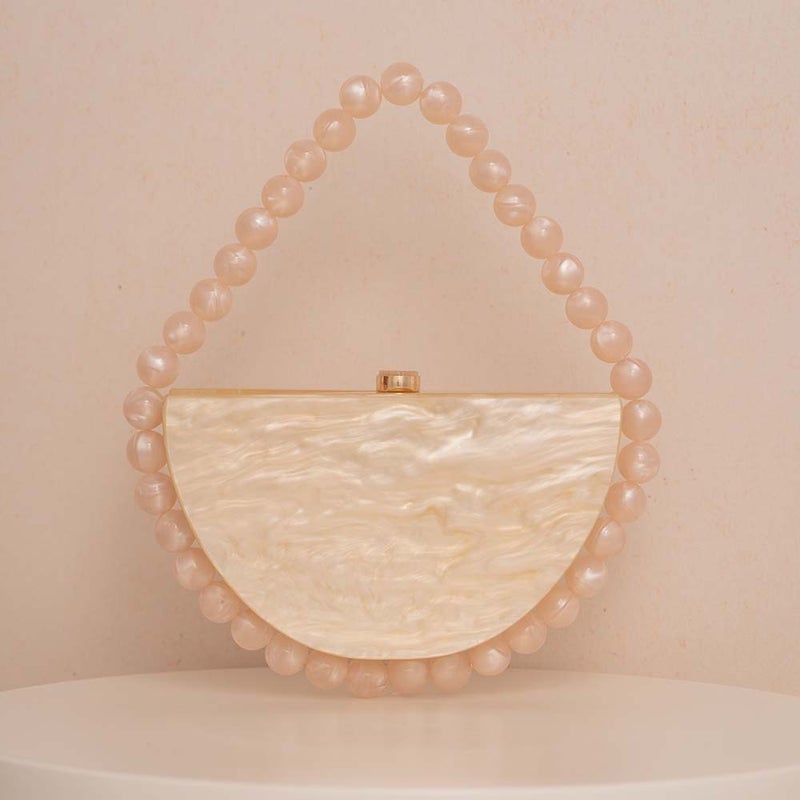 New Pearlescent Retro Semi-Circle Bead Acrylic Bag Simple Square Evening Bag Clutch Bag For Women - Image 4