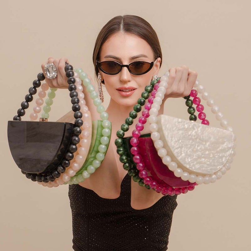 New Pearlescent Retro Semi-Circle Bead Acrylic Bag Simple Square Evening Bag Clutch Bag For Women - Image 2