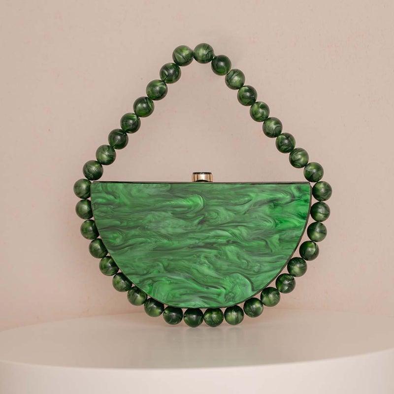 New Pearlescent Retro Semi-Circle Bead Acrylic Bag Simple Square Evening Bag Clutch Bag For Women - Image 3