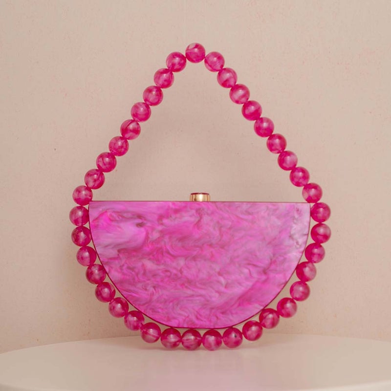 New Pearlescent Retro Semi-Circle Bead Acrylic Bag Simple Square Evening Bag Clutch Bag For Women - Image 5