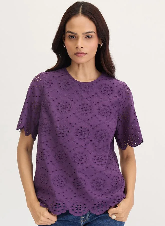 Femmella Femmella Purple Cotton Schiffli Top