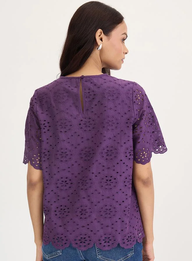 Femmella Femmella Purple Cotton Schiffli Top