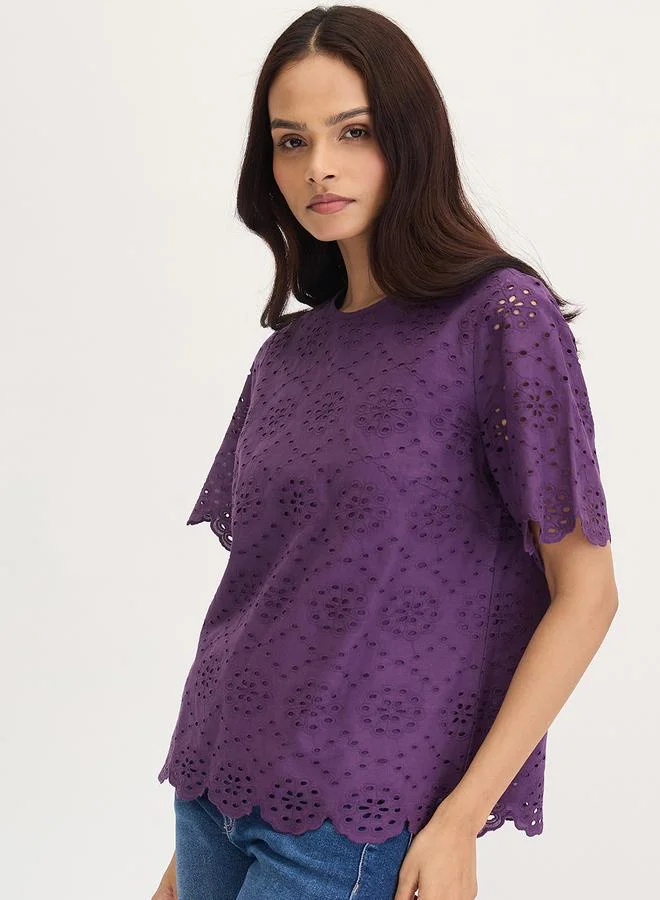 Femmella Femmella Purple Cotton Schiffli Top