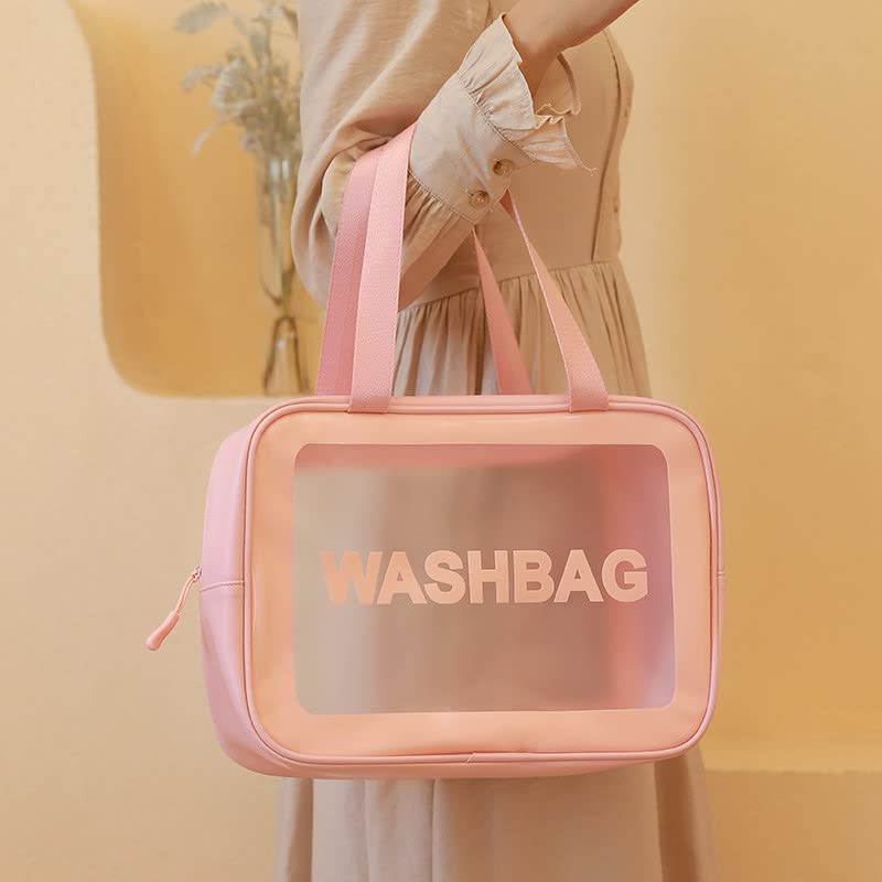 Trendegic Multipurpose Clear PVC Zipper Cosmetic Travel Wash Bag Toiletry Makeup Organizer Portable Carry Pouch for Women Girls Set of 3 Bag Pink - Image 4
