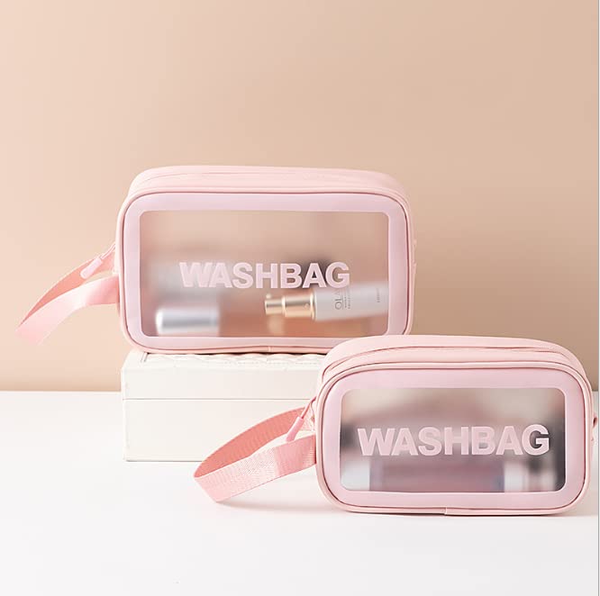 Trendegic Multipurpose Clear PVC Zipper Cosmetic Travel Wash Bag Toiletry Makeup Organizer Portable Carry Pouch for Women Girls Set of 3 Bag Pink - Image 3