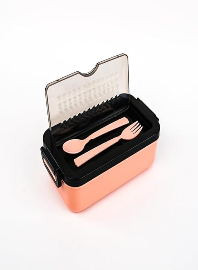 Spaceshoop Generic Kabas Plastic Airtight Lunch Box with Spoon and Fork, Multicolor