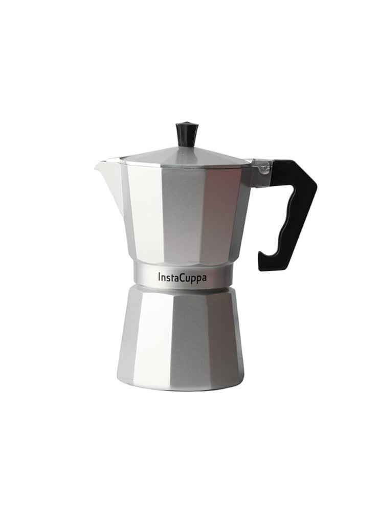 Atlasware InstaCuppa Classic Stovetop Moka Pot Espresso Maker, Italian Style Percolator Coffee Maker, Durable and Premium Grade Aluminium Build, 300 ML, Silver  - Image 1