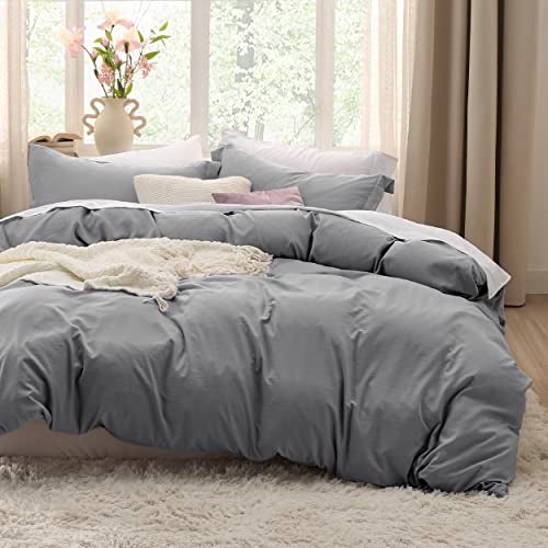 Bedsure Grey Duvet Cover Queen Size  3 Pieces Prewashed Extra Soft Bedding Set Includes 1 Duvet Cover 90x90 Inches with Zipper Closure  2 Pillow Shams Comforter Not Included