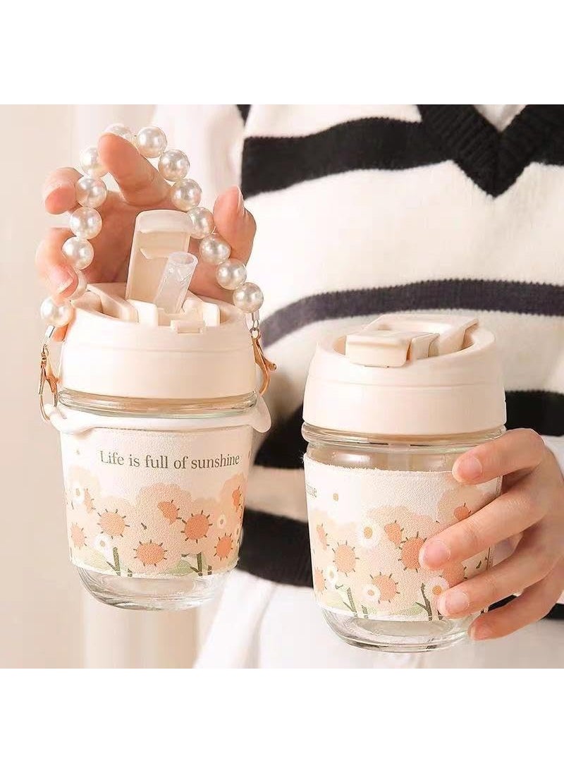 DD RETAILS DD RETAILS Cute Fruit Juice Glass Tumbler || Cartoon Water Cup with Lid and Straw || Portable Water Bottle for Lemon Tea, Fruit Tea, Ice Drinks (Pack of 1) (Pearl Chain Cup)  - Image 5