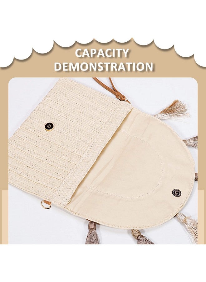 QTKJ Crossbody Bags For Women Clutch Purses Straw Beach Bag Bohemian Handmade Woven Purse Tassel Handbags For Women Vacation Travel(Beige) - Image 3