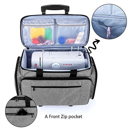 LUXJA Sewing Machine Case with Detachable Dolly, Rolling Sewing Machine Tote with Removable Bottom Pad (Fits for Most Standard Sewing Machines), Gray (Patented Design) - Image 3