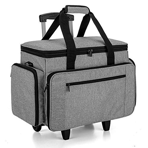 LUXJA Sewing Machine Case with Detachable Dolly, Rolling Sewing Machine Tote with Removable Bottom Pad (Fits for Most Standard Sewing Machines), Gray (Patented Design) - Image 1