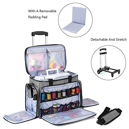 LUXJA Sewing Machine Case with Detachable Dolly, Rolling Sewing Machine Tote with Removable Bottom Pad (Fits for Most Standard Sewing Machines), Gray (Patented Design) - Image 2