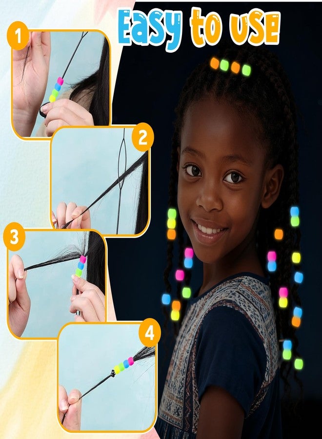 Jyukan 100Pcs Silicone Hair Beads for Kids Glow in The Dark, Soft Colorful Rubber Pony Beads for Girls Braids Hair Accessories for Dreadlock with Rubber Band and Quick Beader, Small - Image 4