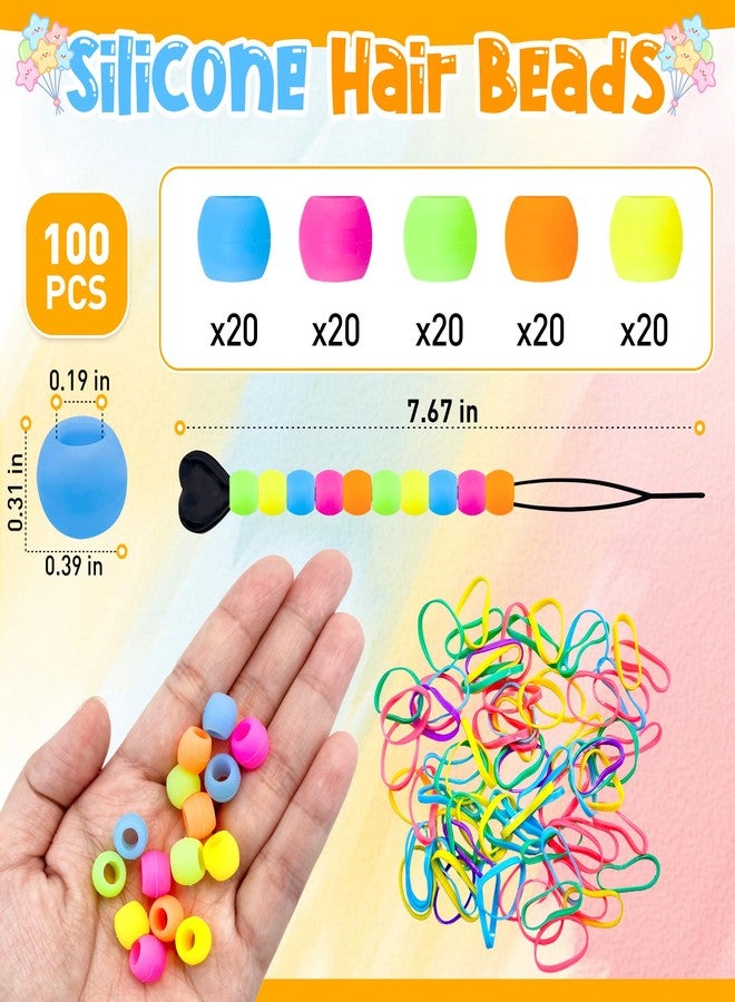 Jyukan 100Pcs Silicone Hair Beads for Kids Glow in The Dark, Soft Colorful Rubber Pony Beads for Girls Braids Hair Accessories for Dreadlock with Rubber Band and Quick Beader, Small - Image 2