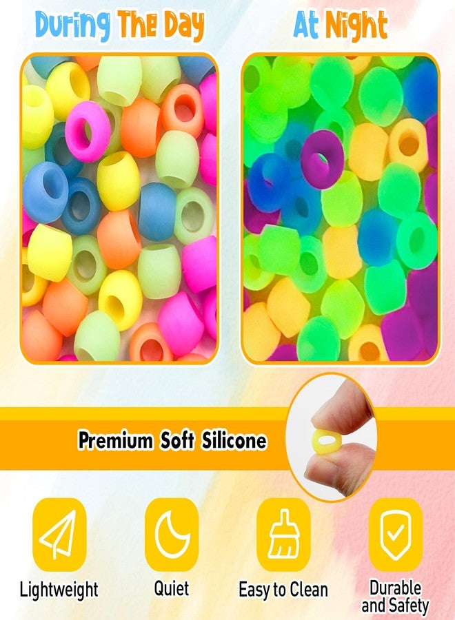 Jyukan 100Pcs Silicone Hair Beads for Kids Glow in The Dark, Soft Colorful Rubber Pony Beads for Girls Braids Hair Accessories for Dreadlock with Rubber Band and Quick Beader, Small - Image 3