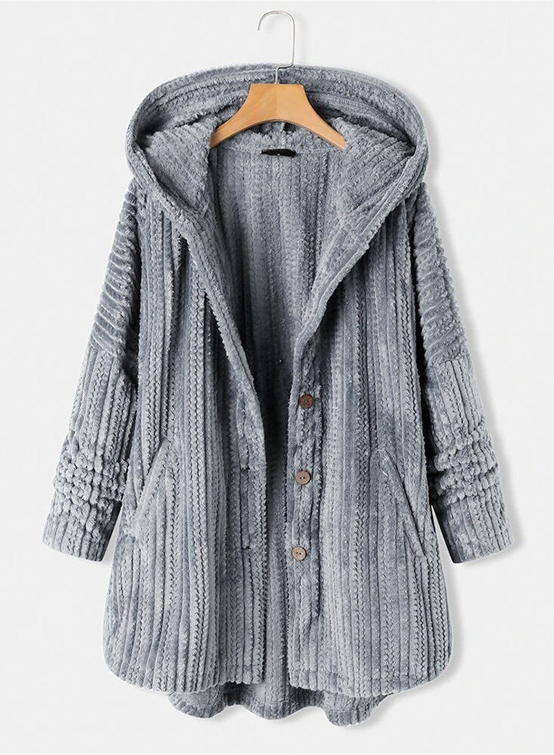 Loquat Fashion Women's Padded Jacket Hooded Long Jacket Casual Warm Padded Jacket Grey  - Image 1