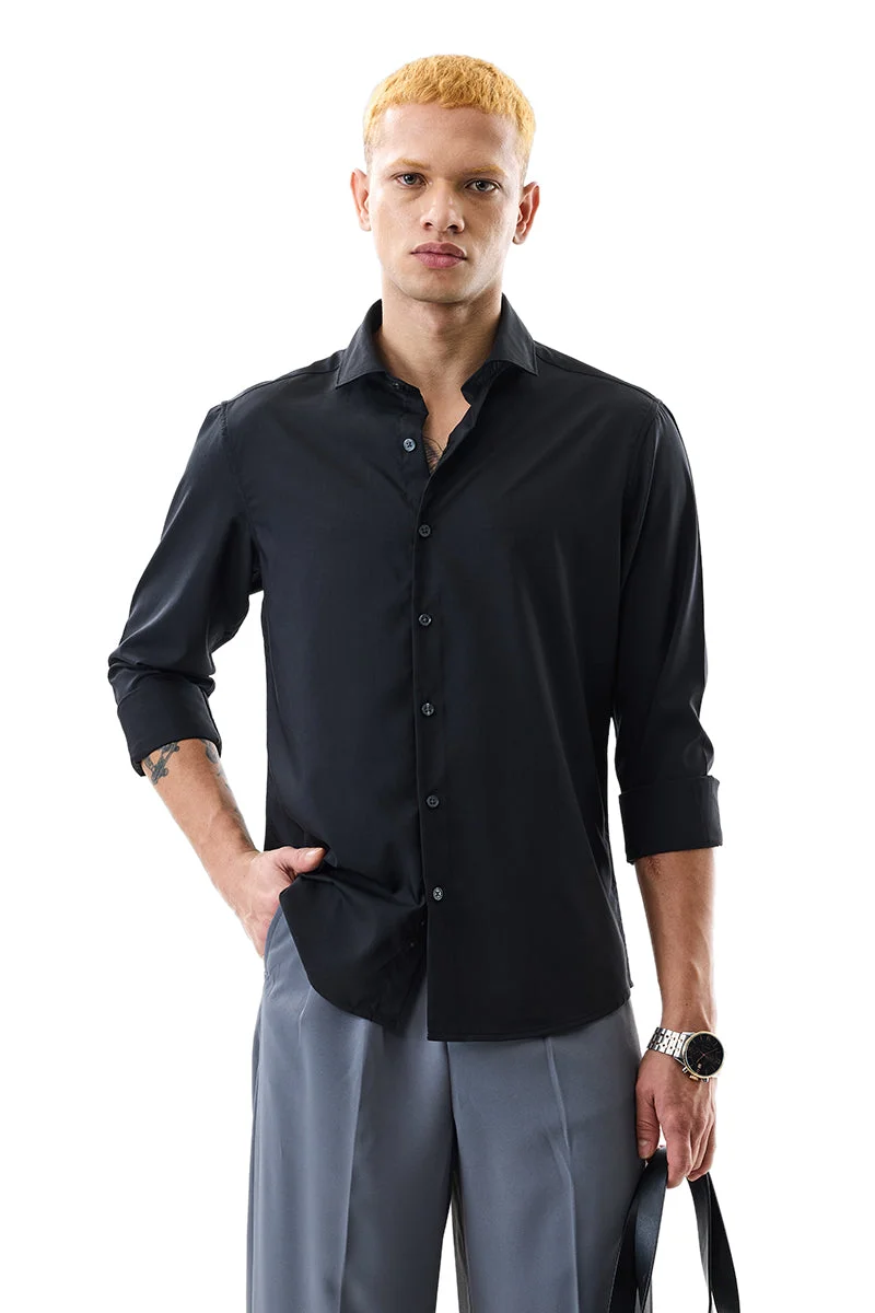 SNITCH Black Solid Long Sleeve Slim Fit Formal Shirt