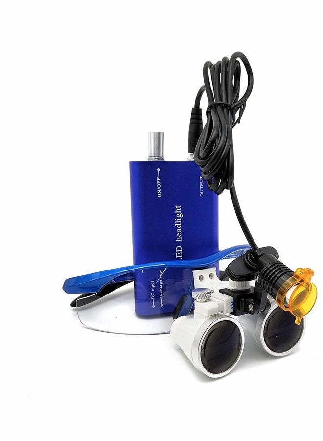 EAST Brand 3.5X 420mm Working Distance Optical Glass Surgical Binocular Loupes and LED Head Light Lamp with Filter Aluminum Box Style (Blue) - Image 2