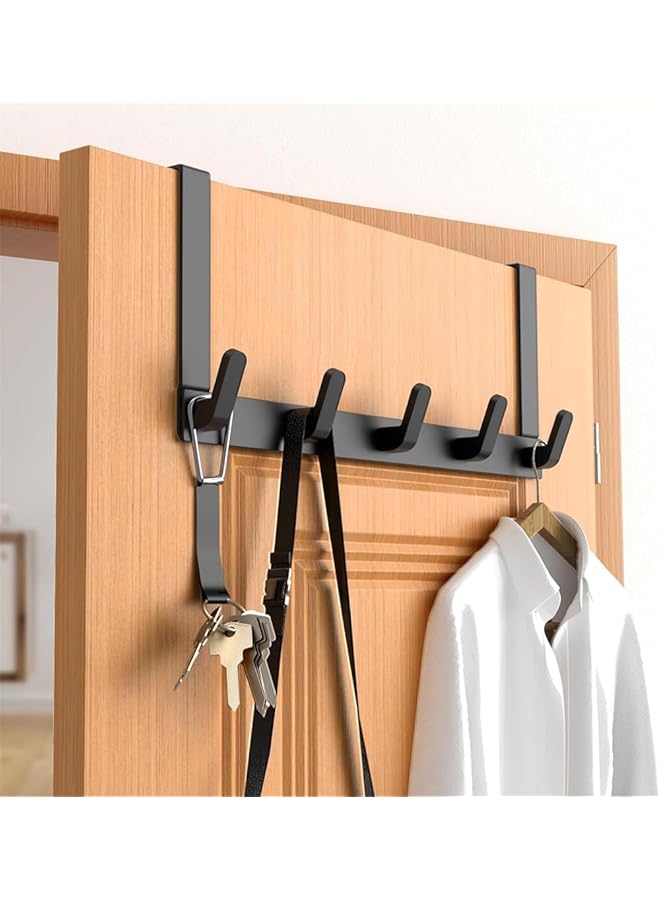 PROMASS Over The Door Hooks, Door Hanger Hooks for Hanging, Over The Door Towel Racks for Bathroom with 5 Coat Hooks, Over The Door Hanger, Coat Rack Hat Rack Over The Door Organizer (Matte Black) - Image 1