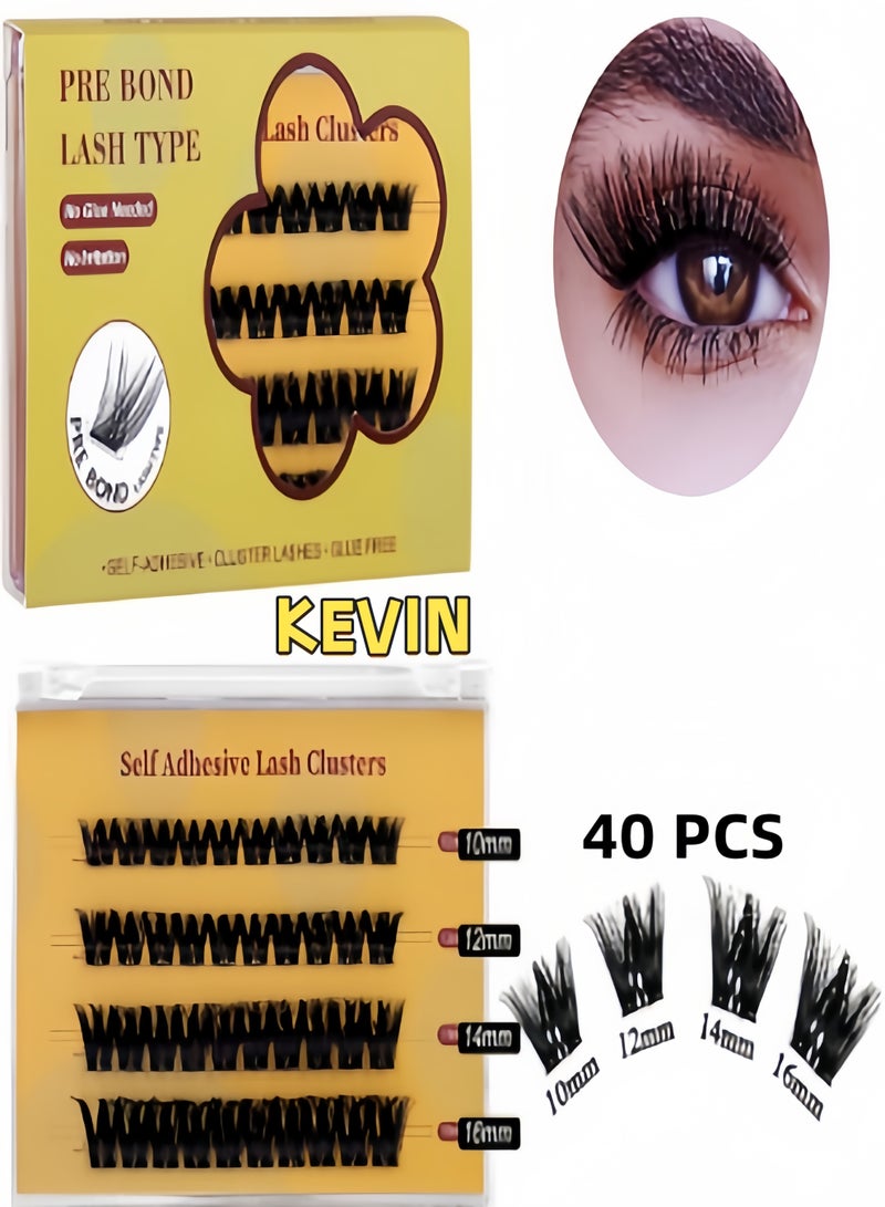 كيفن رموش ذاتية اللصق ذات مظهر طبيعي، لا تحتاج إلى صمغ، مجموعة رموش مع ملقط مجموعة رموش، 40 قطعة من الرموش ذاتية اللصق قابلة لإعادة الاستخدام للمبتدئين، وصلات رموش ذاتية الصنع للاستخدام المنزلي - Image 1