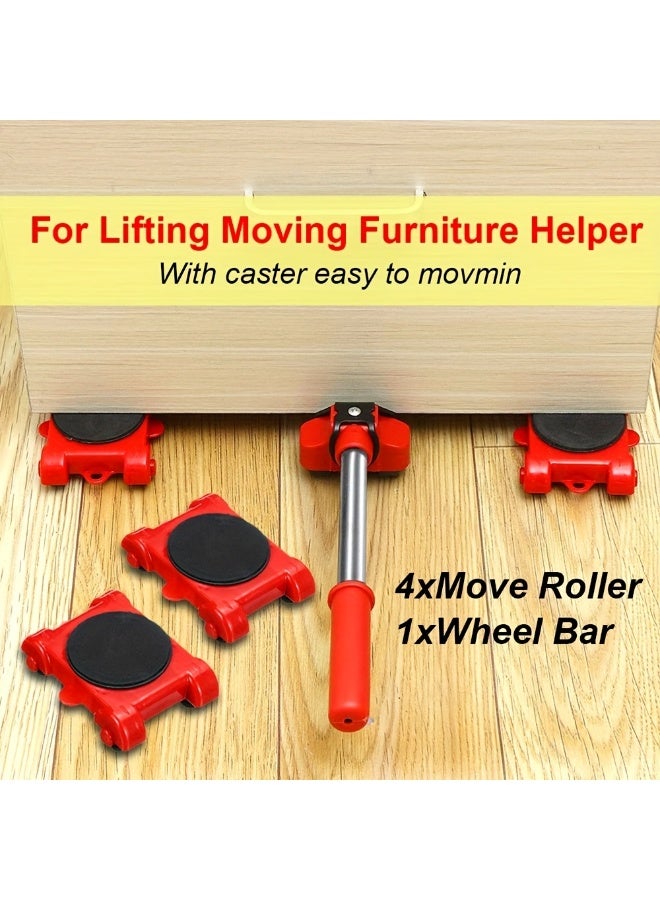 5pcs Heavy Duty Moving Set - Furniture Lift & Roller Tool with Pulley Base for Easy Rearrangement of Large Items - Image 1