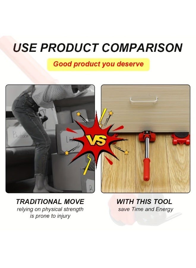 5pcs Heavy Duty Moving Set - Furniture Lift & Roller Tool with Pulley Base for Easy Rearrangement of Large Items - Image 5