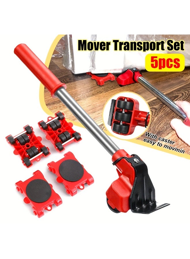 5pcs Heavy Duty Moving Set - Furniture Lift & Roller Tool with Pulley Base for Easy Rearrangement of Large Items - Image 2
