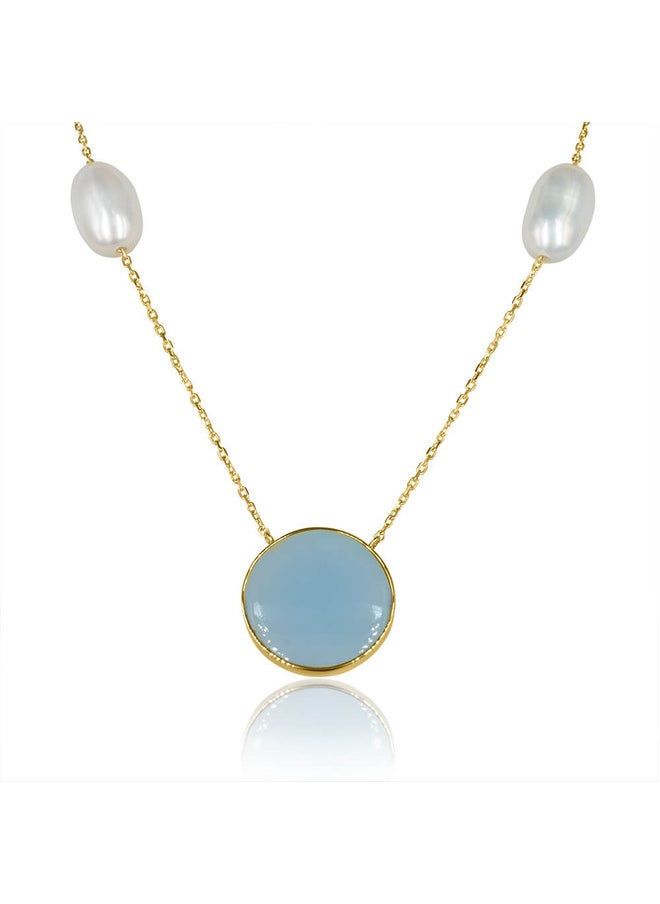 Capri Gold Dubai Jewel Factory Blue Onyx Necklace with pearls in 18k Yellow Gold.  - Image 1