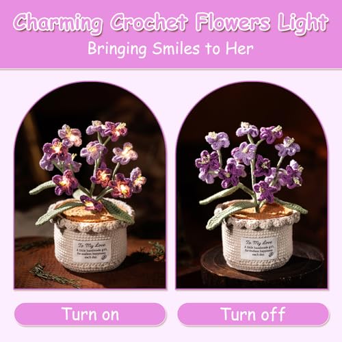ANZRLE Forget Me Not Flower Lamp - Purple Crochet Artificial Flowers with Night Light, Cordless Table Lamp, Cozy Home Decor Crochet Gifts - Image 4
