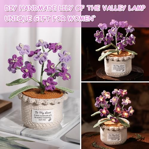 ANZRLE Forget Me Not Flower Lamp - Purple Crochet Artificial Flowers with Night Light, Cordless Table Lamp, Cozy Home Decor Crochet Gifts - Image 5