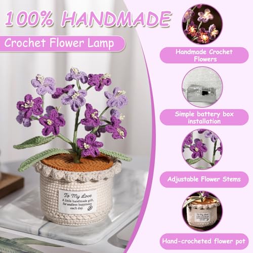 ANZRLE Forget Me Not Flower Lamp - Purple Crochet Artificial Flowers with Night Light, Cordless Table Lamp, Cozy Home Decor Crochet Gifts - Image 2