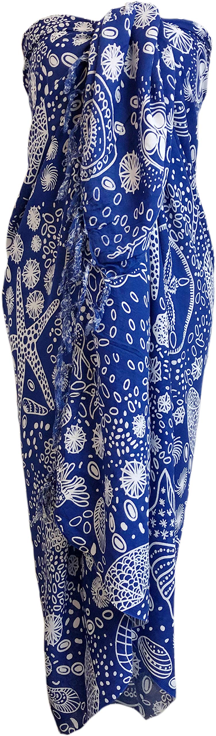GENESIS Sarong Wrap From Bali Your Choice of Design Beach Cover Up (Seashells Blue) - Image 1