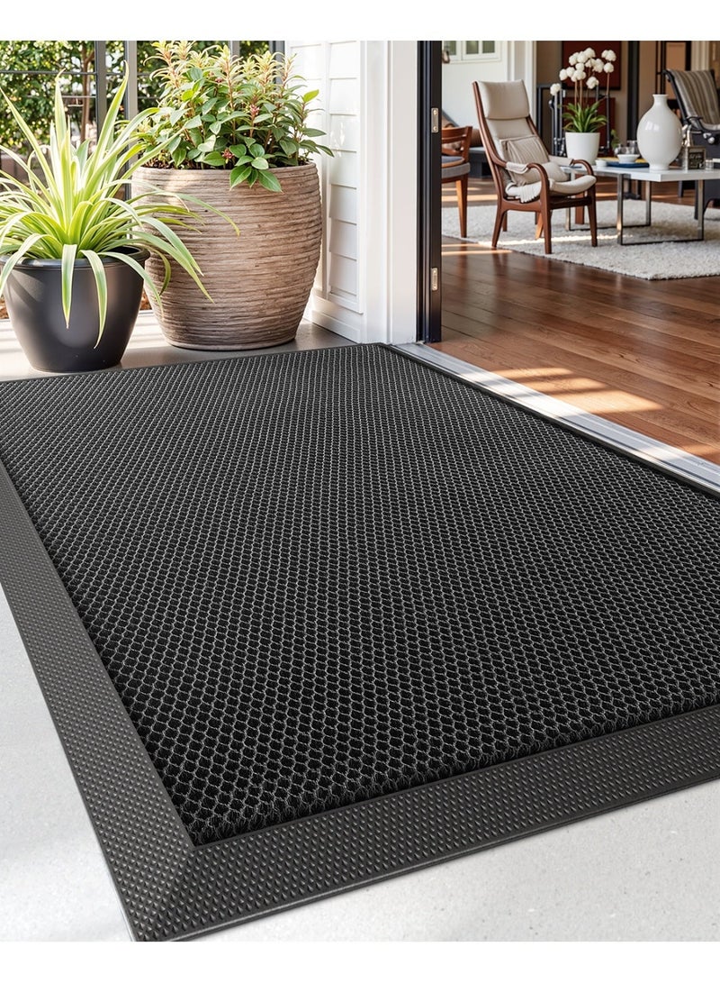 DEXI Front Door Mat Outside Entrance, 60 x 90 cm Heavy Duty Non Slip Doormat, Dirt Trapper Waterproof Exterior Entry Mats for Patio Entryway Porch, Dark Grey - Image 1