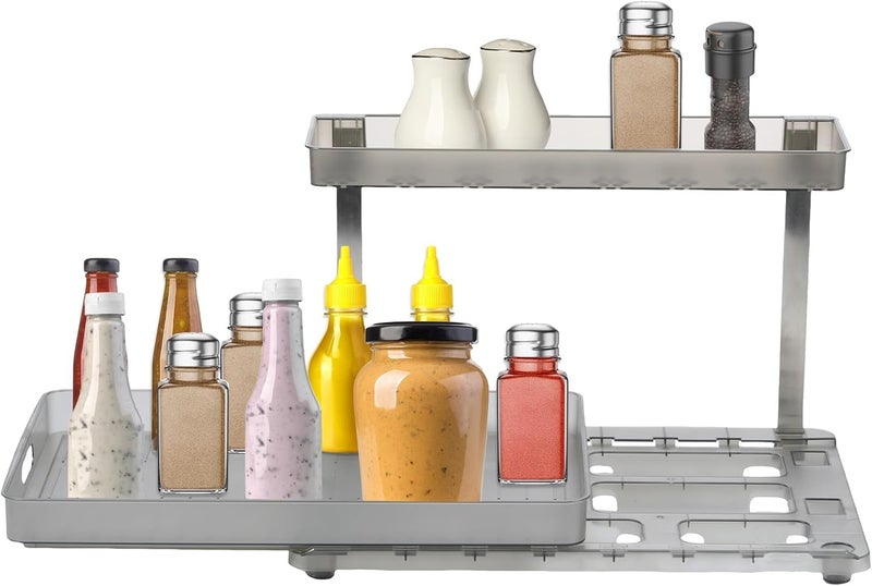 Azonee Under Sink Organizer, Organization for Cabinet, 2 Tier Pull Out Cabinet Organizer,Metal Slide Out Under Sink Storage Shelves, Undersink Organizers Shelf for Kitchen Bathroom Pantry Organization - Image 1