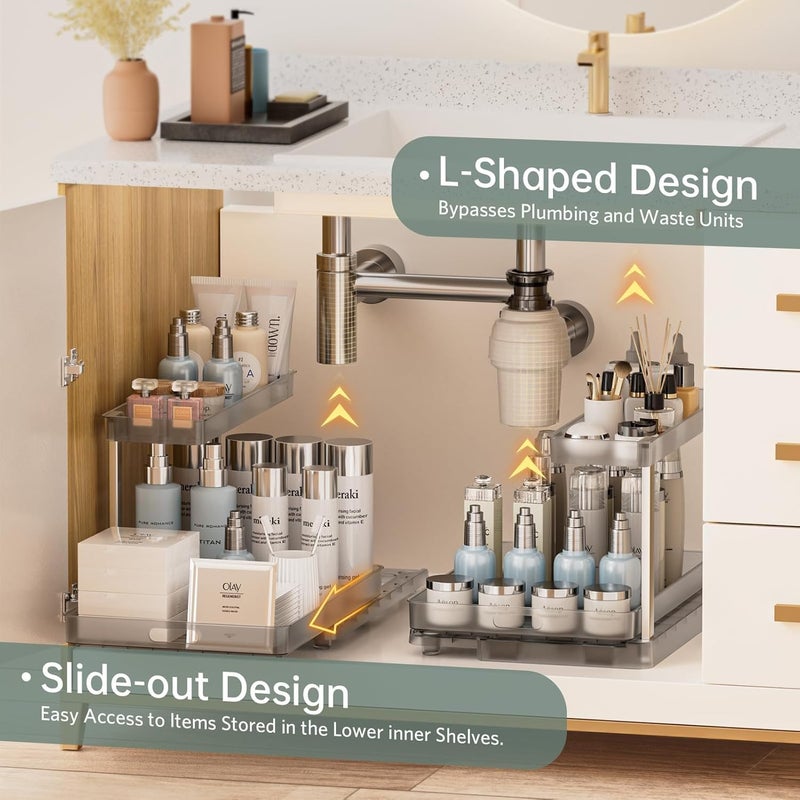 Azonee Under Sink Organizer, Organization for Cabinet, 2 Tier Pull Out Cabinet Organizer,Metal Slide Out Under Sink Storage Shelves, Undersink Organizers Shelf for Kitchen Bathroom Pantry Organization - Image 3